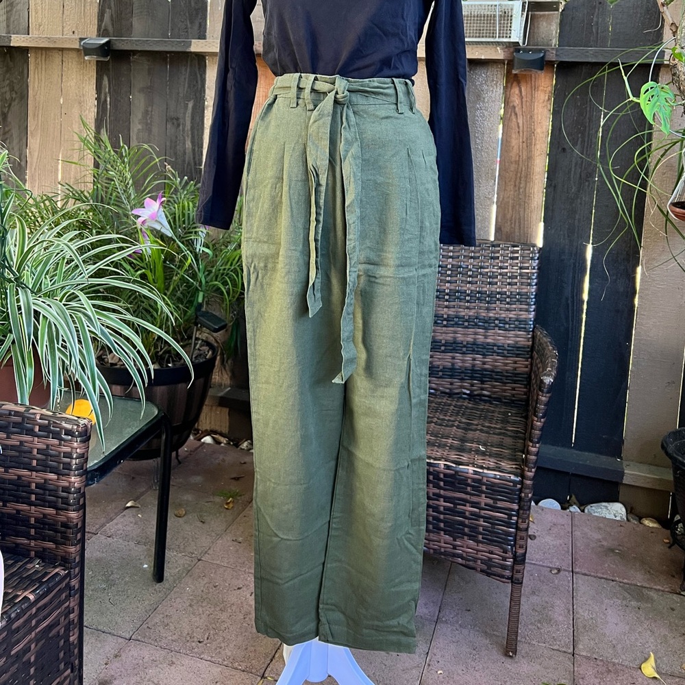 Khaki tie-waist trousers